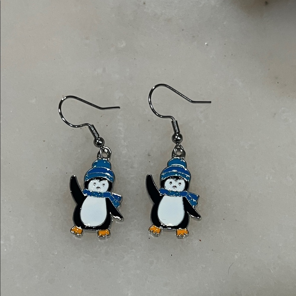 Penguin Earrings with Blue Accents